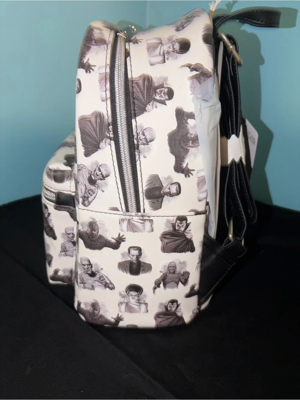 Loungefly Black & White Monsters Mini Backpack NWT